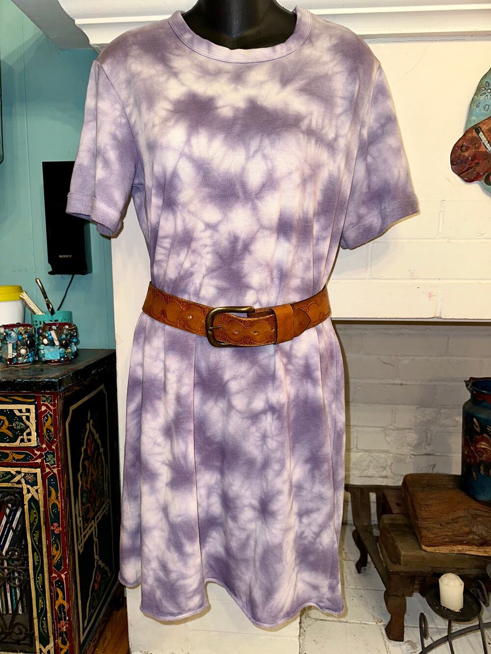 NEW ALTERNATIVE APPAREL LAVENDER TIE DYE SHIBORI SWEATSHIRT TEE DRESS XS